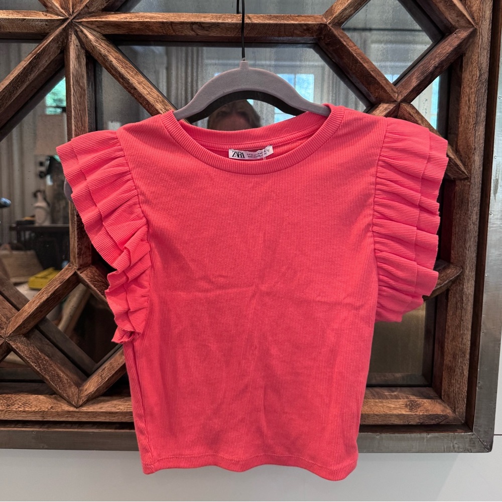 Zara Pink Short Sleeve Ruffle Tee